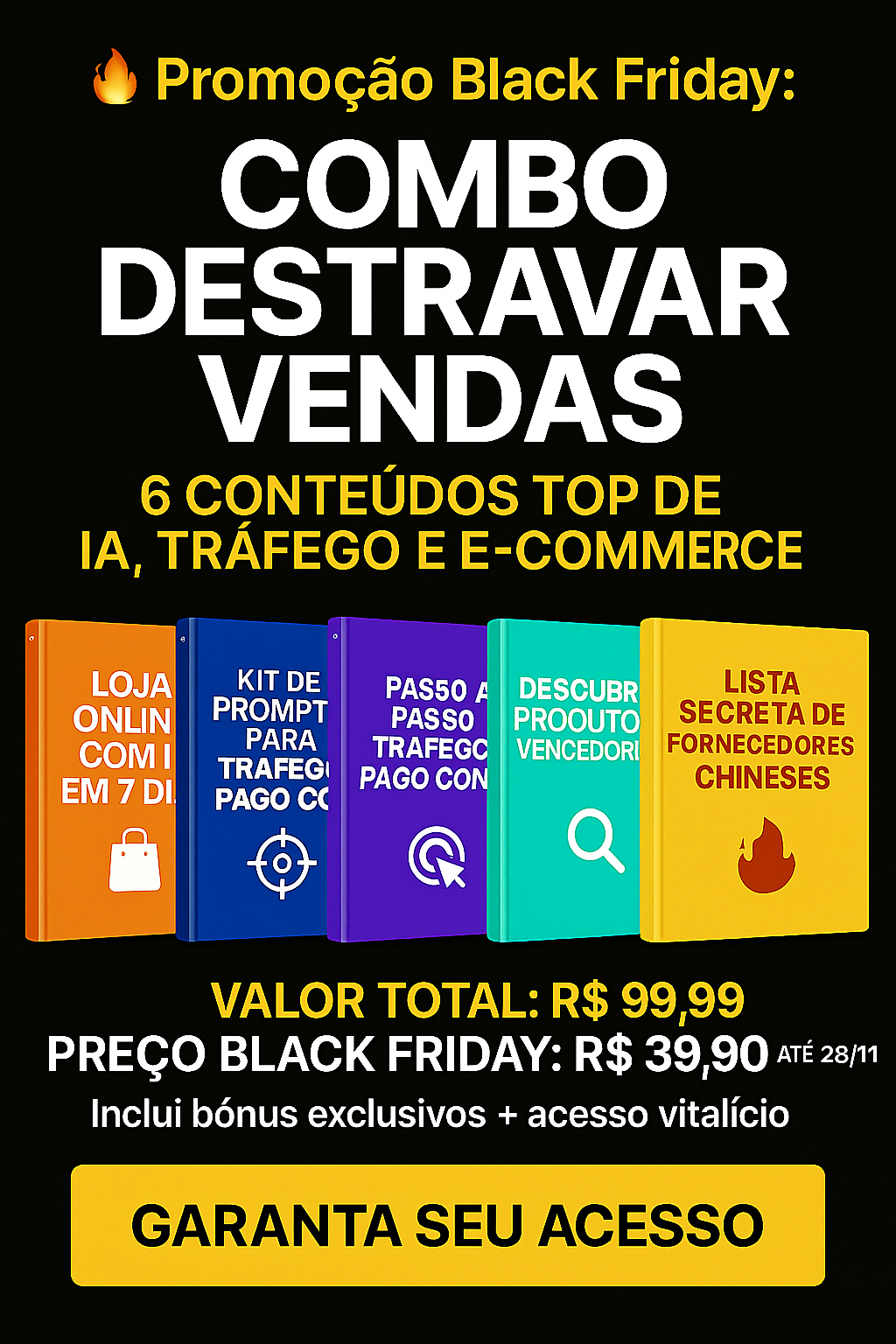 Promoção Black Friday: Combo Destravar Vendas — 6 Conteúdos Top de IA, Tráfego e E-commerce